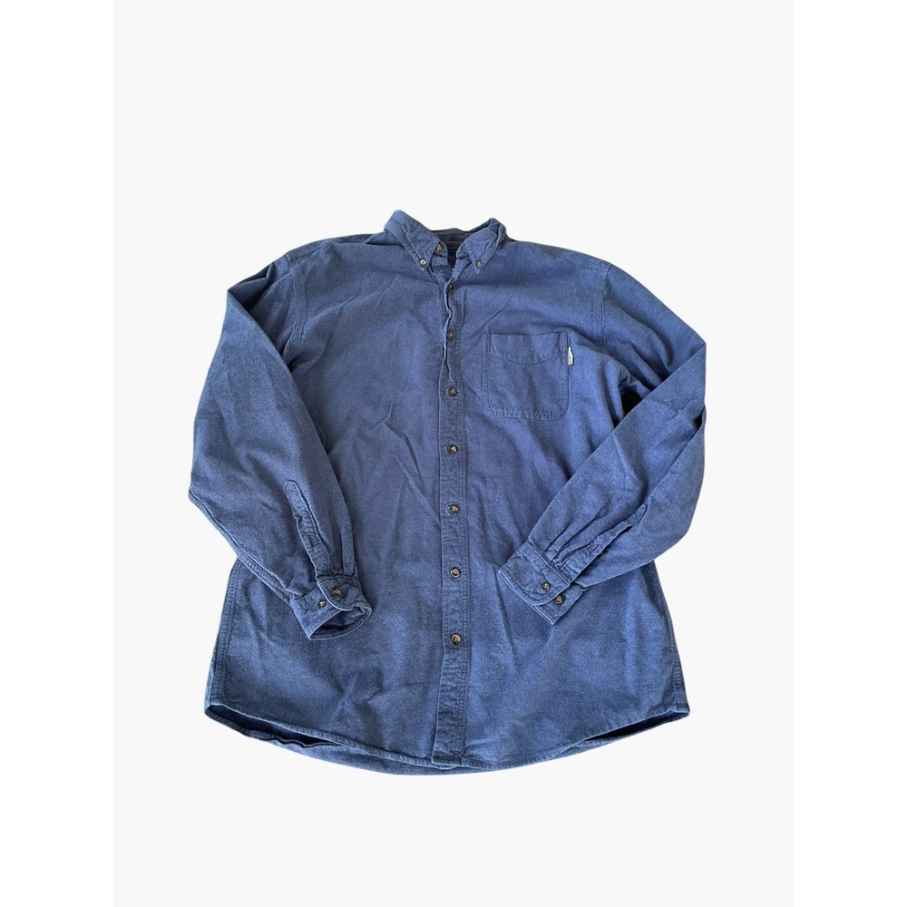 Vtg 80s Woolrich Chamois Cloth Shirt XLT Navy Blue Flannel USA Made Distressed